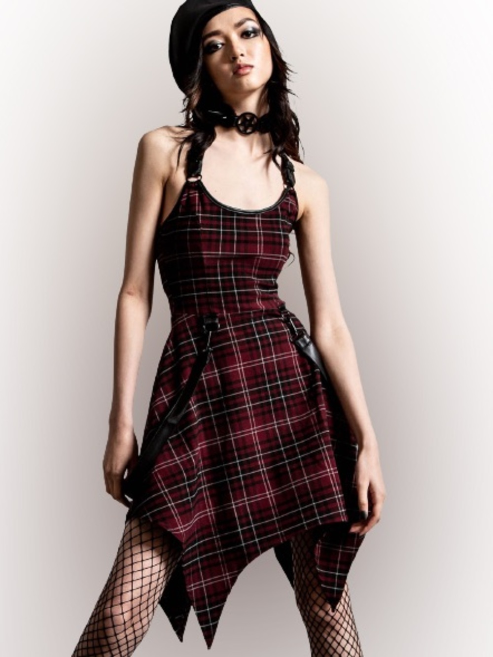 Killstar Burgundy Plaid Handkerchief Hem Tank Dress